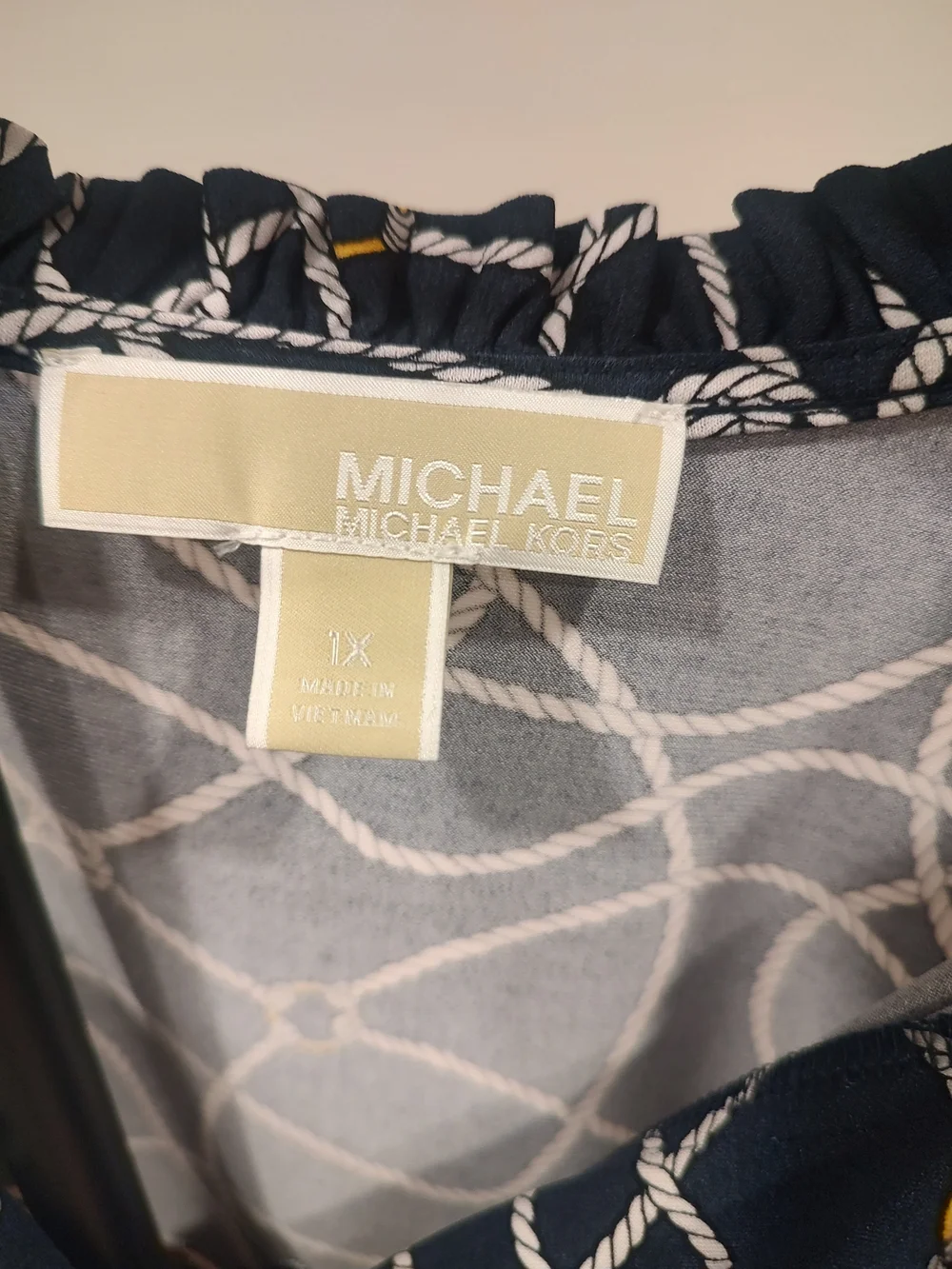 Michael Kors Navy Rope-Print Sleeveless Shift Dress with Gold Accents